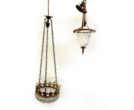 A brass and cut glass pendant lantern, and one other