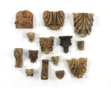 A collection of architectural brackets or mounts, terracotta, some stamped J Armitage and Sons, Manchester and Sheffield