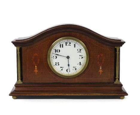 An Edwardian inlaid mahogany mantel clock, 18cm high