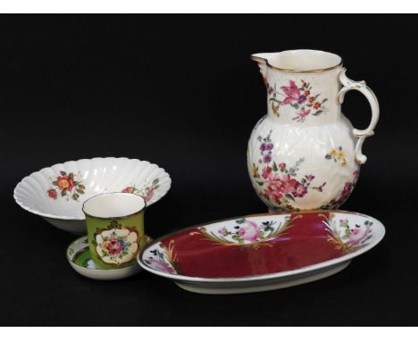 A Royal Worcester floral decorated jug, and a collection of foliate decorated porcelain and similar enamelled wares