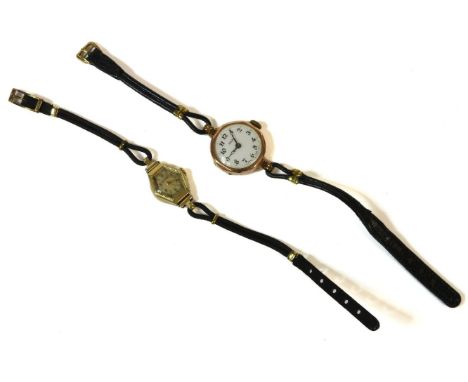 A ladies 9ct gold Rolex mechanical strap watch, case no. 37509 dated 1926, import mark Glasgow, white enamel with Arabic numb