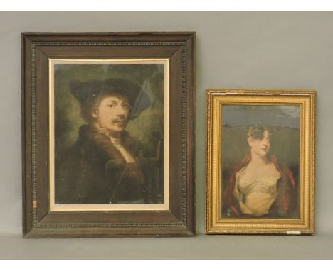 A signed mezzotint portrait of Rembrandt and one other