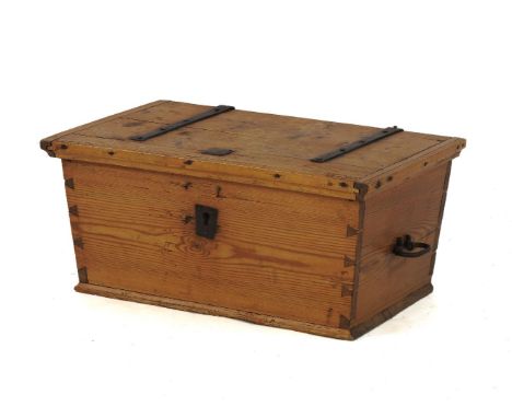 A Victorian stripped pine trunk, with sloping sides75cm wide x 33cm high