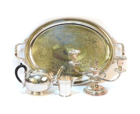 A silver plated Art Deco design tea service, and a collection of silver plated items