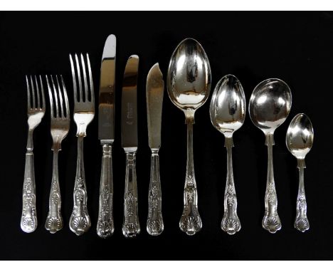 A quantity of silver plated Kings pattern flatware, to include sixteen dinner knives and forks, seventeen soup spoons, etc.