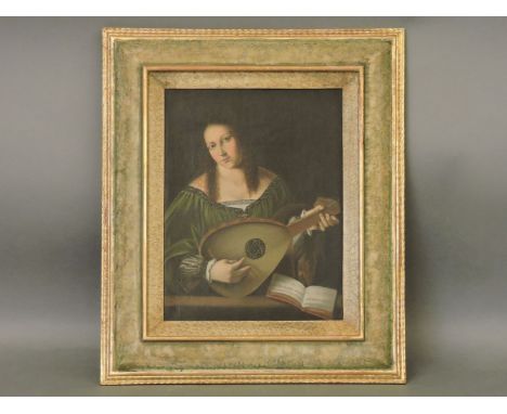 19th centuryPORTRAIT OF A WOMAN PLAYING THE MANDOLINIndistinctly signed l.l., oil on canvas, framed36 x 28cm