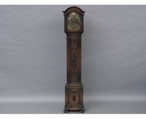 A 1920s oak brass arch dial grandmother clock, with four pillar movement, 167cm high