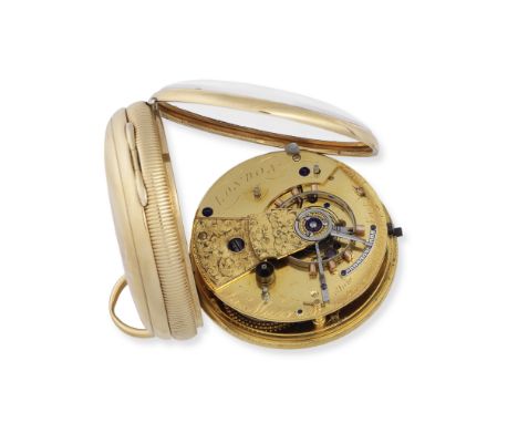 James Murray, Royal Exchange, London. An 18K gold key wind open face pocket watch with duplex escapementDate: London Hallmark