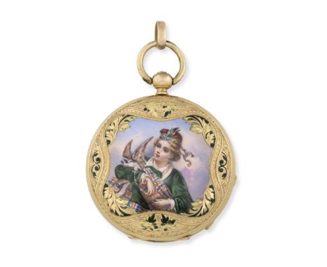Le Brandt, Geneve. An 18K gold and enamel key wind full hunter pocket watchDate: Circa 1830Movement: Gilt cylinder, 3-arm bal