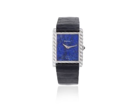 Delaneau. A lady's 18K white gold manual wind rectangular wristwatch with lapis lazuli dialDate: Circa 1990Movement: Jewelled