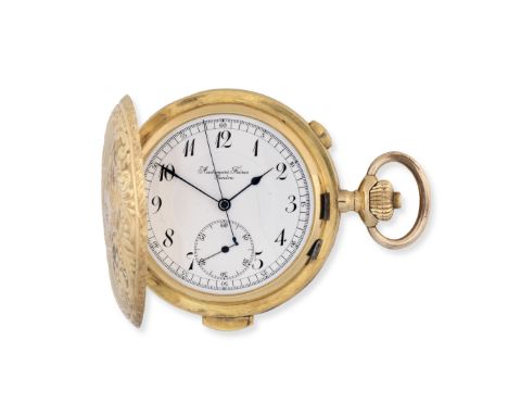 Audemars Frères, Genève. An 18K gold keyless wind minute repeating full hunter chronograph pocket watchDate: Circa 1900Moveme