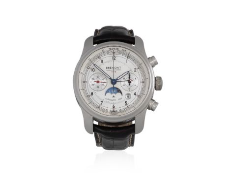 Bremont. A Limited Edition stainless steel automatic calendar chronograph wristwatch with moon phase, dual time indication an