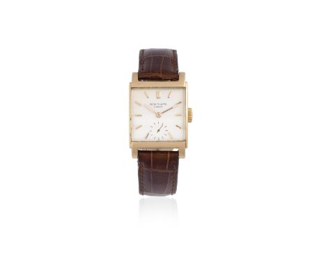 Patek Philippe. An 18K rose gold manual wind rectangular wristwatchReference: 2476Date: Circa 1955Movement: Jewelled Cal.9-90