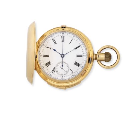An 18K gold keyless wind full hunter repeating pocket watchDate: Birmingham Hallmark for 1886Movement: Gilt 3/4 plate English