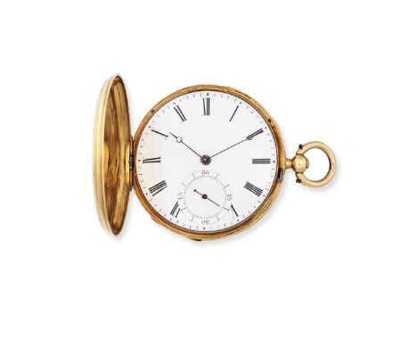 J.L.Deville A Genève. An 18K gold key wind full hunter pocket watchDate: Circa 1830Movement: Gilt cylinder, 3-arm balance, bl