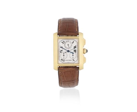 Cartier. An 18K gold quartz chronograph rectangular wristwatchModel: Tank FrançaiseReference: 1830Date: Circa 2000Movement: 2