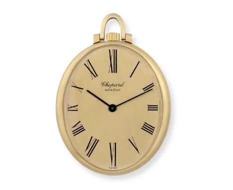Chopard. An 18K gold keyless wind open face oval pocket watchReference: 3016Date: Circa 1980Movement: Jewelled Swiss leverDia