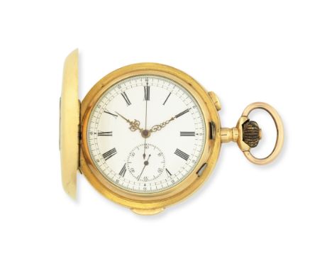 Invicta. An 18K gold keyless wind minute repeating half hunter chronograph pocket watchDate: Circa 1900Movement: Swiss lever,