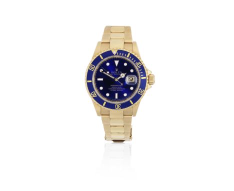 Rolex. An 18K gold automatic calendar bracelet watchModel: SubmarinerReference: 16618TDate: Circa 2005Movement: 31-jewel Cal.