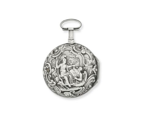 Benedict Fuerstenfelder. A silver key wind quarter repeating pair case pocket watch with repoussé decorationDate: Circa 1760M