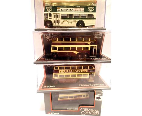 Four Corgi OOC buses, Cardiff x2 Merthyr Tydfil and Galway, very good-excellent condition, boxed. P&amp;P Group 1 (£14+VAT fo