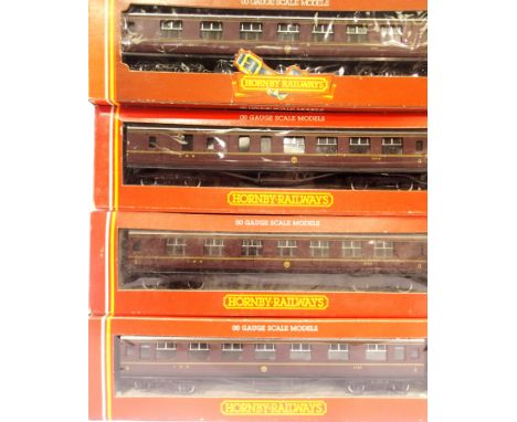 Four Hornby LMS coaches, R474 x3 and R475 x1, all very good - excellent condition, boxes are in fair condition. P&amp;P Group