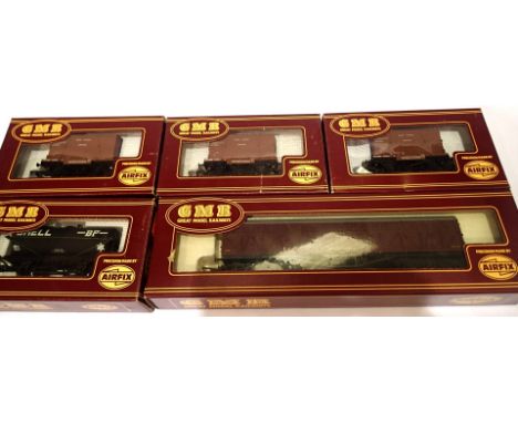 Five airfix/GWR wagons - Siphon, BP Petrol tanker, conflat and container x3, mostly excellent condition, boxed. P&amp;P Group