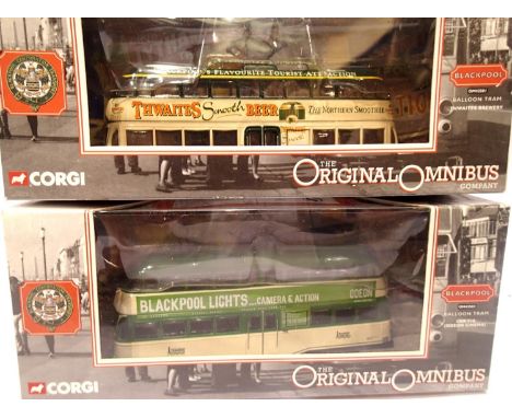 Two Corgi Blackpool trams, 43501 Balloon Thwaites and 43503 Balloon Odeon Cinema, both excellent condition, boxed. P&amp;P Gr