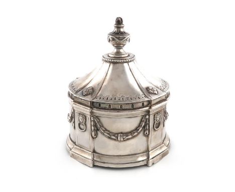 A Dutch silver tobacco jar and cover, with pseudo marks for Hendrik Vrijman, Rotterdam 1780, also with a Rotterdam discharge 