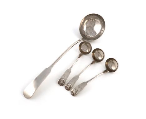 A George IV Scottish Fiddle pattern soup ladle, by David McDonald, Glasgow 1824, circular bowl, plain terminal, plus a set of