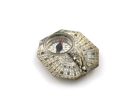 A silver 'Butterfield' style  pocket sundial/compass, engraved 'Butterfield', possibly modern, rectangular form, canted corne