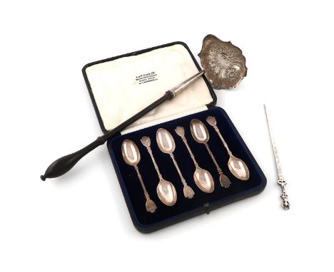 A mixed lot of silver items, various dates and makers, comprising: a George II punch ladle, possibly by William Coles, London