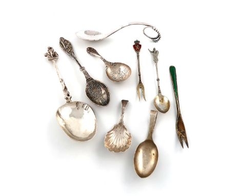 A mixed lot of silver flatware, comprising: a Georg Jensen spoon, design number 41, with import marks for London 1951, a Chri