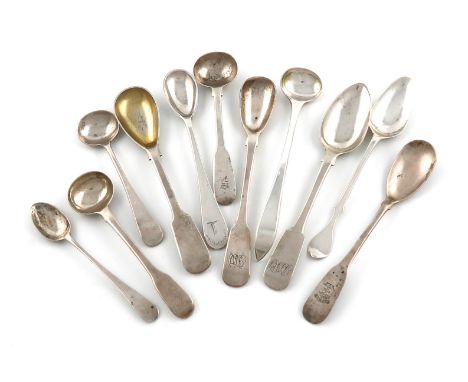 A collection of silver spoons, various countries and makers, comprising: an Aberdeen teaspoon and condiment ladle, an Inverne
