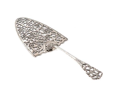 A George III silver serving trowel, by Thomas Nash, London 1770, the blade with pierced and engraved foliate scroll decoratio