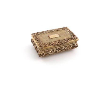 A George IV silver-gilt snuff box, by Joseph Willmore, Birmingham 1828, rectangular form, engine-turned decoration, the cushi