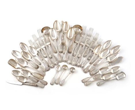 A collection of Victorian and later silver Fiddle, Thread and Shell pattern flatware, various dates and marks including Georg