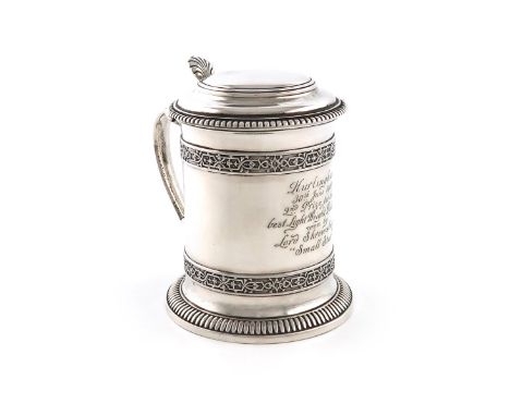 A French silver trophy tankard, with import marks for London 1899, importer's mark of F.B. Thomas, cylindrical form, with str