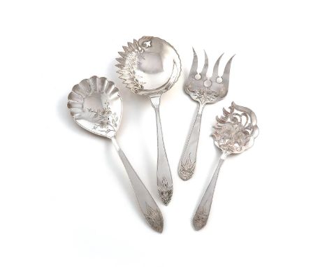 A collection of four silver serving pieces, by A. E. Holder, Sheffield 1993, 1994, 2001, and 2012, pierced and engraved folia