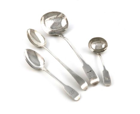 A small collection of silver flatware, comprising: a George IV Fiddle pattern soup ladle, by Spooner Clowes &amp; Co, Birming