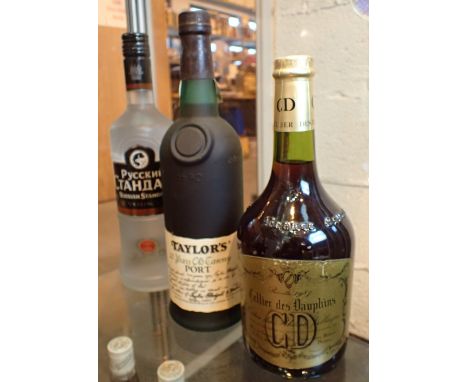 Bottle of Taylors Port 12 year old 70cl CD wine 1987 and Russian Standard Vodka 