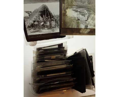 Collection of glass Magic Lantern slides mixed scenic views of Raj India religious etc