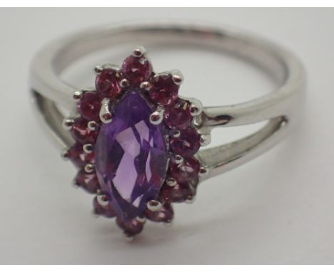 TGCC Silver marquis cut amethyst ring size P/Q 3.5g