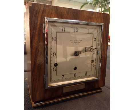 Oak cased Goldsmiths and Silversmiths company Westminster chime presentation clock from ICI 1945 