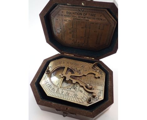 Boxed brass sundial compass