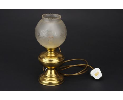 A Brass Based Electric Lamp, with glass top, untested,
