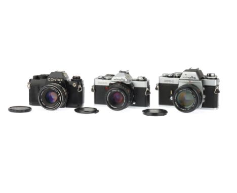 A Selection of Three SLR 35mm Cameras comprising a black Contax 139 Quartz camera, serial no.083789 with a Yashica ML f/1.7 5