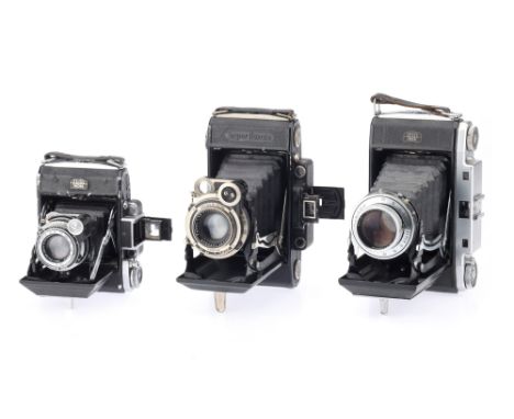 Three Zeiss Ikon Rangefinder Cameras comprising a Super Ikonta A 531 6x4.5cm camera, with a Carl Zeiss Jena Tessar f/3.5 7.5c