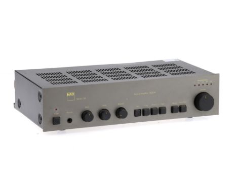 A NAD Series 20 3020 A Power Amplifier, grey, body G-VG, appears to power on when connected to power,