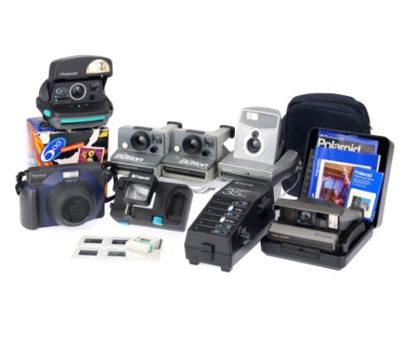 A Selection of Polaroid and Fujifilm Instant Cameras comprising a Polaroid Spectra 1200FF camera with an f/11.5 1000mm lens, 